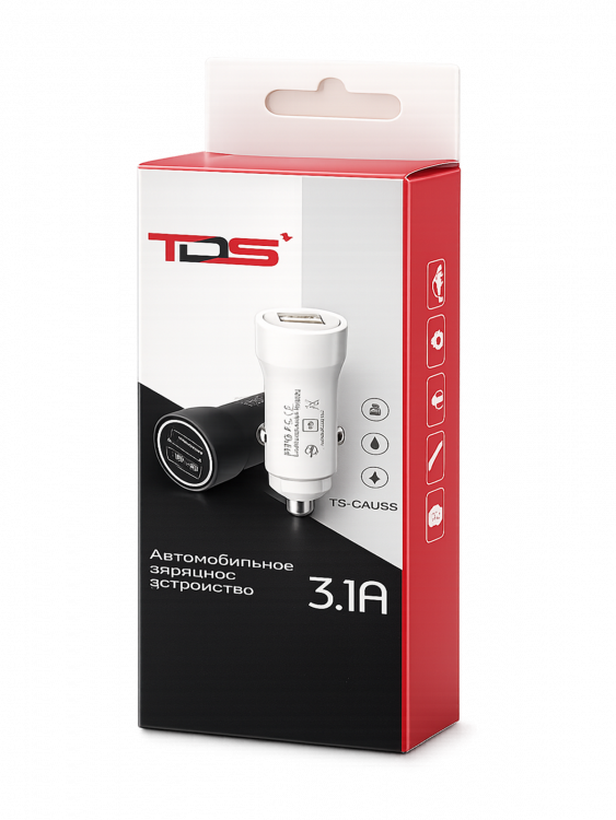Зарядка в прикуриватель для автомобиля 2*USB TDS TS-CAU36 Белое